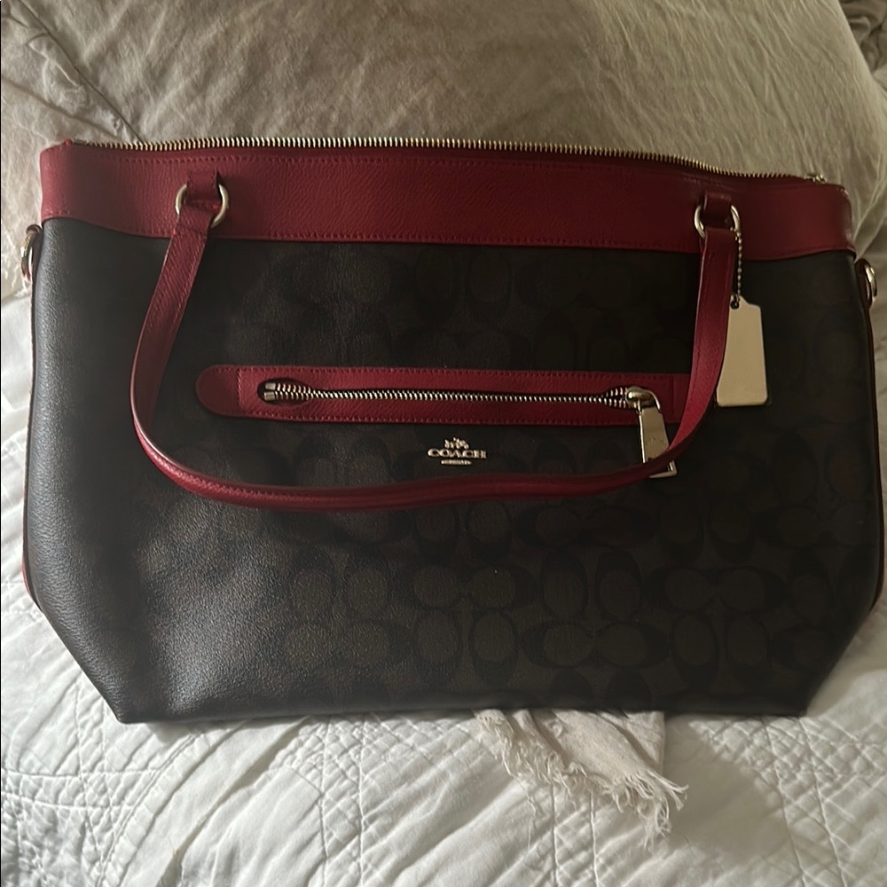 Coach Black and Red Totes with Elegant Gold Accents